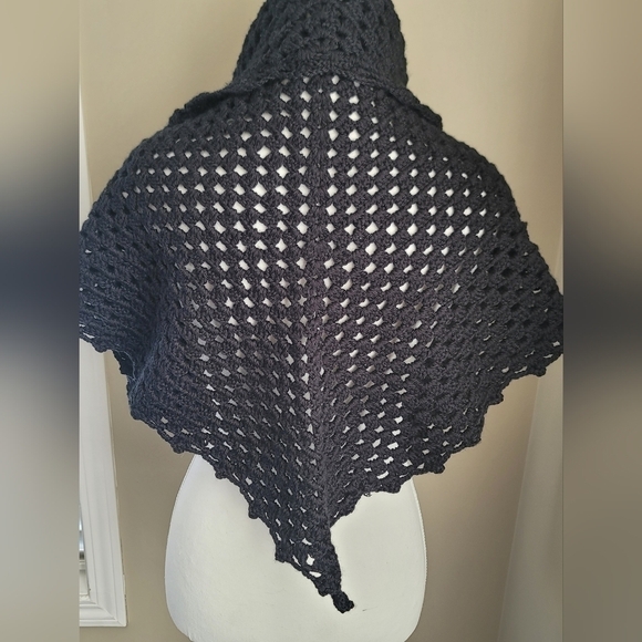 Black Triangle Scarf Handmade Knitted Scarf #1067 - Picture 5 of 11